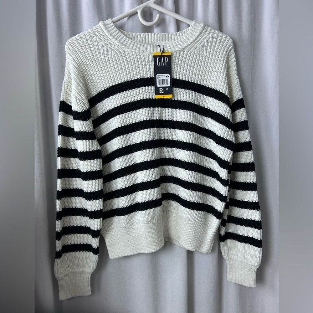 New Gap size M cotton striped chunky knit nautical sweater quiet luxury preppy - Picture 2 of 5
